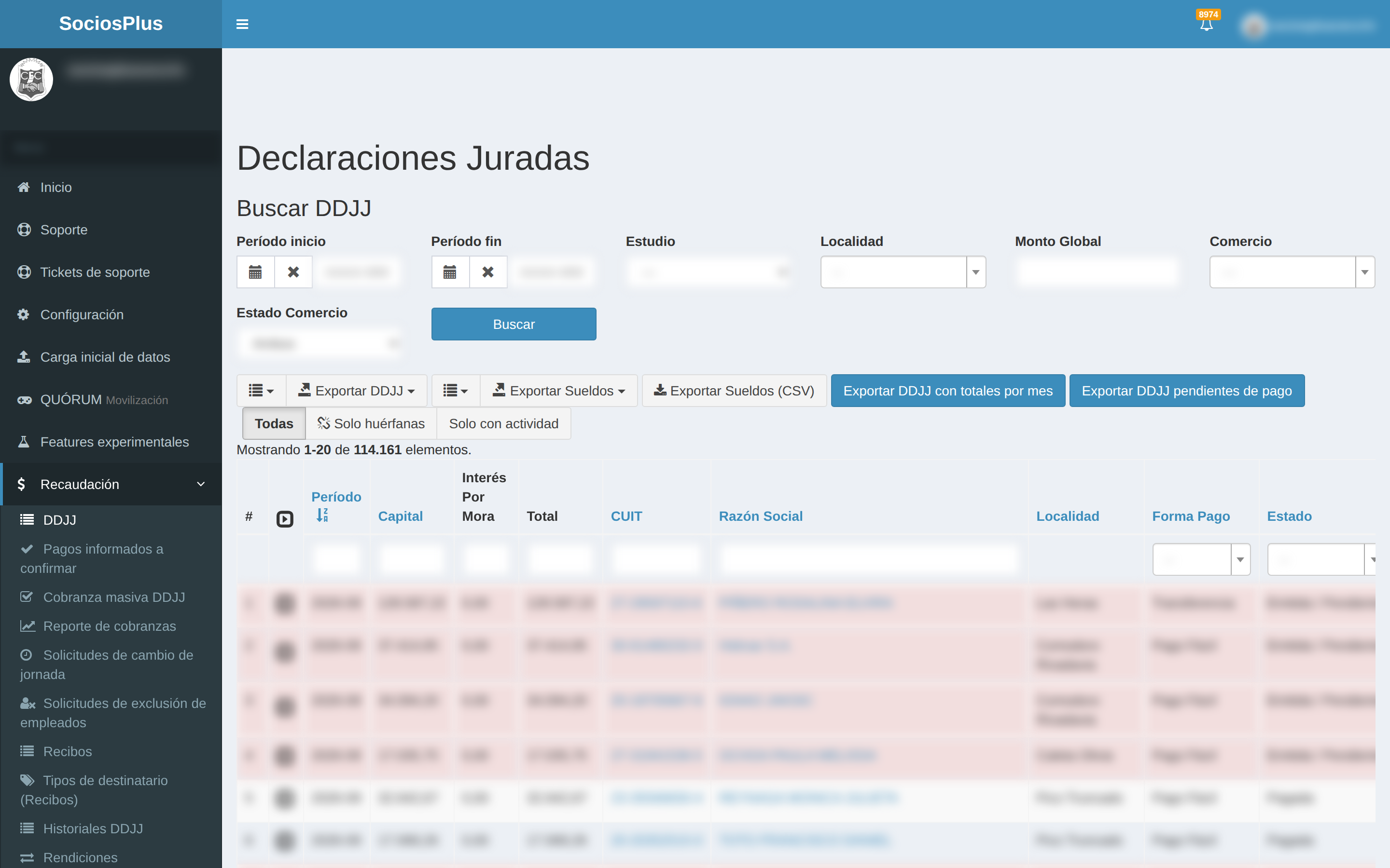 Pantalla de SociosPlus en escritorio: Cómo conciliar DDJJ con transferencias bancarias — paso 1 de 2
