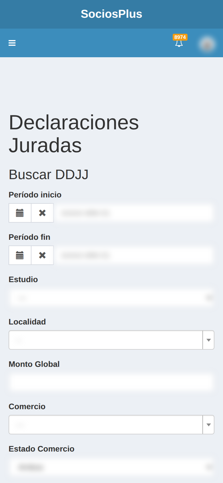 Pantalla de SociosPlus en el celular: Cómo conciliar DDJJ con transferencias bancarias — paso 1 de 2
