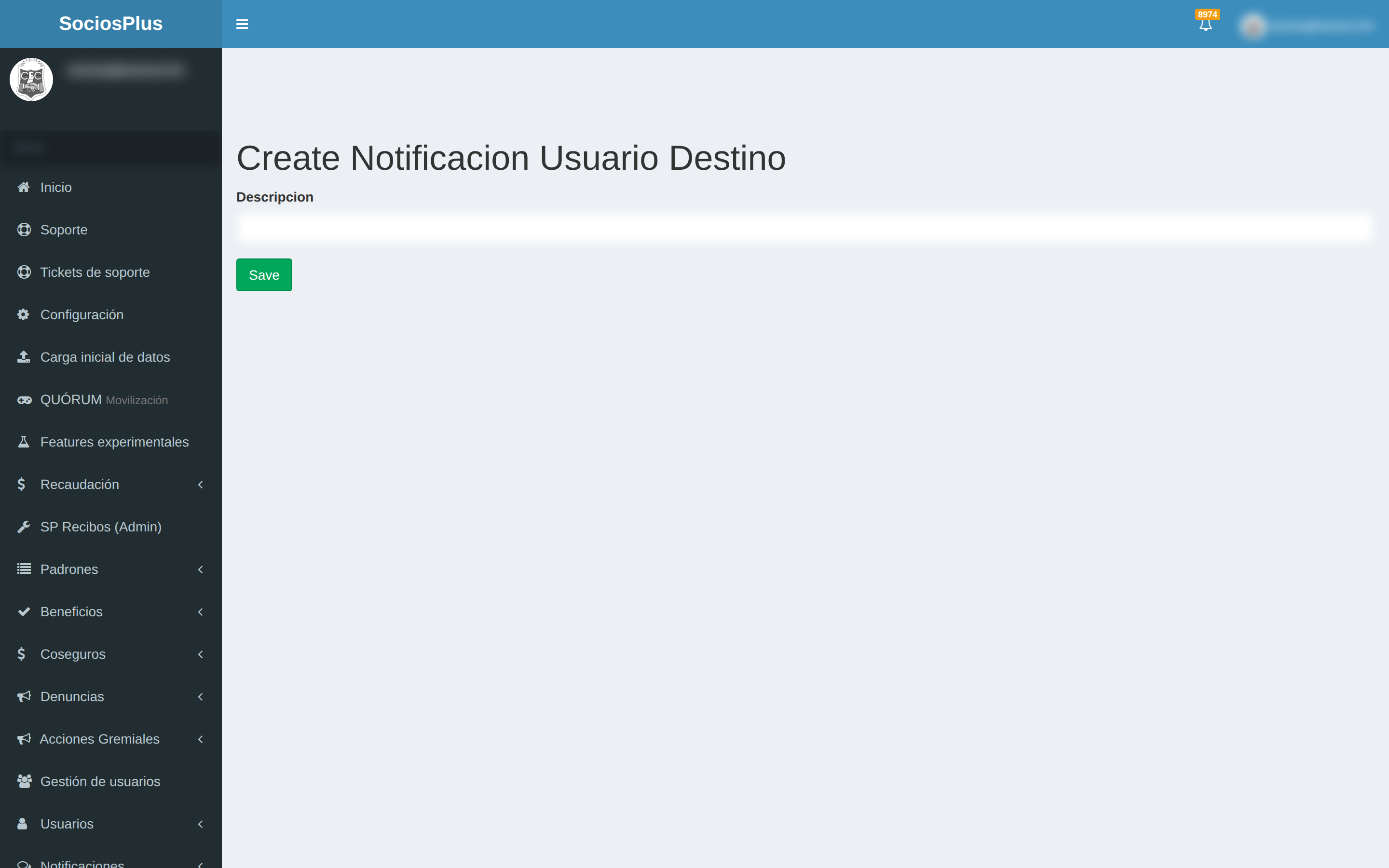 Pantalla de SociosPlus en escritorio: Cómo configurar destinos de notificaciones — paso 2 de 2
