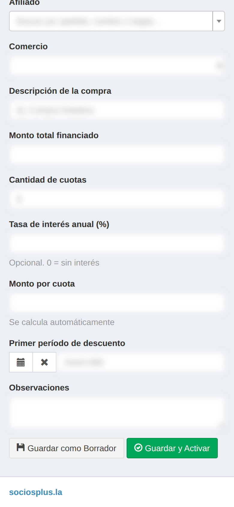 Pantalla de SociosPlus en el celular: Cómo crear un crédito de proveeduría — paso 2 de 2