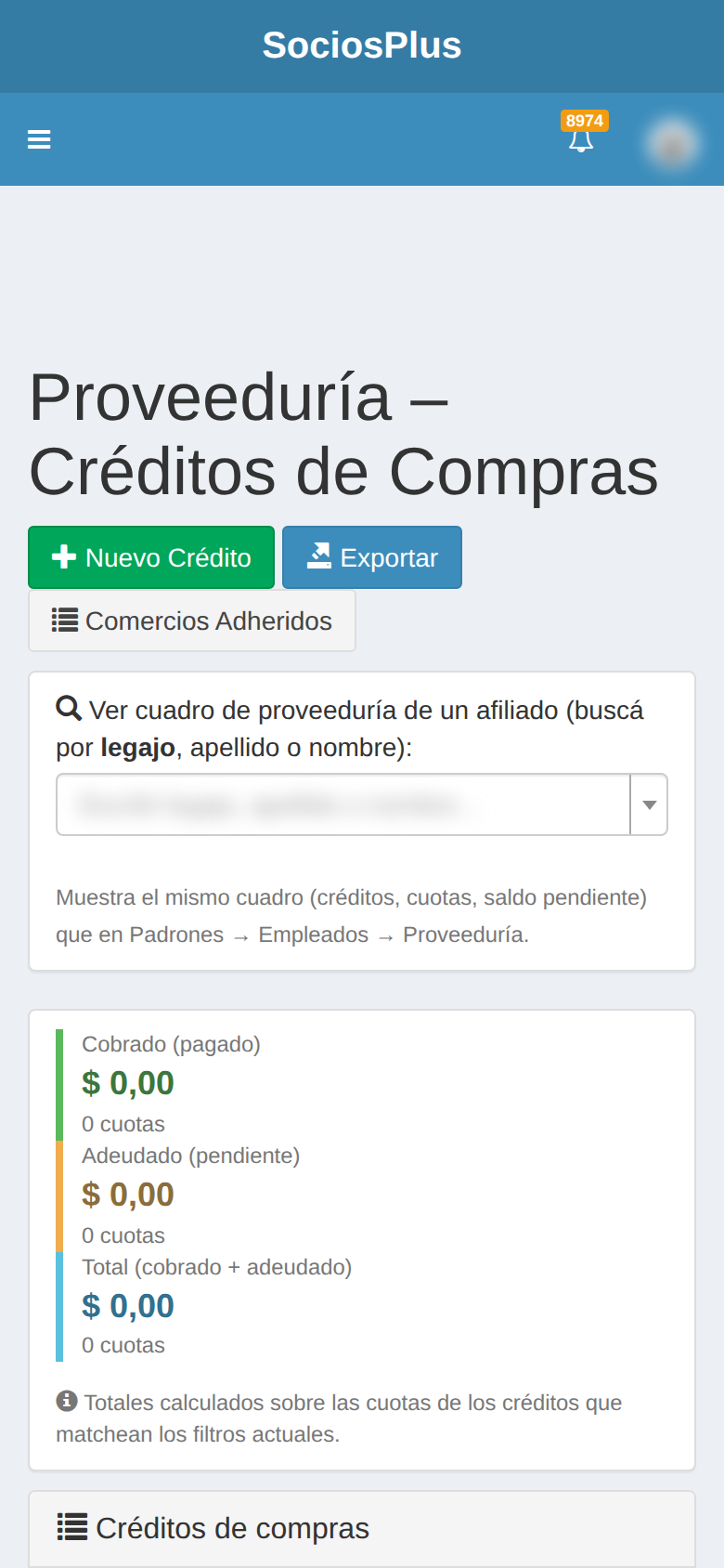 Pantalla de SociosPlus en el celular: Cómo editar un crédito de proveeduría — paso 1 de 2