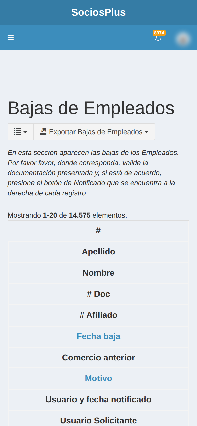 Pantalla de SociosPlus en el celular: Cómo eliminar historial laboral — paso 1 de 2