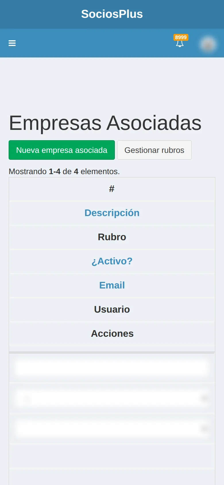 Pantalla de SociosPlus en el celular: Cómo gestionar empleadors asociadas a beneficios