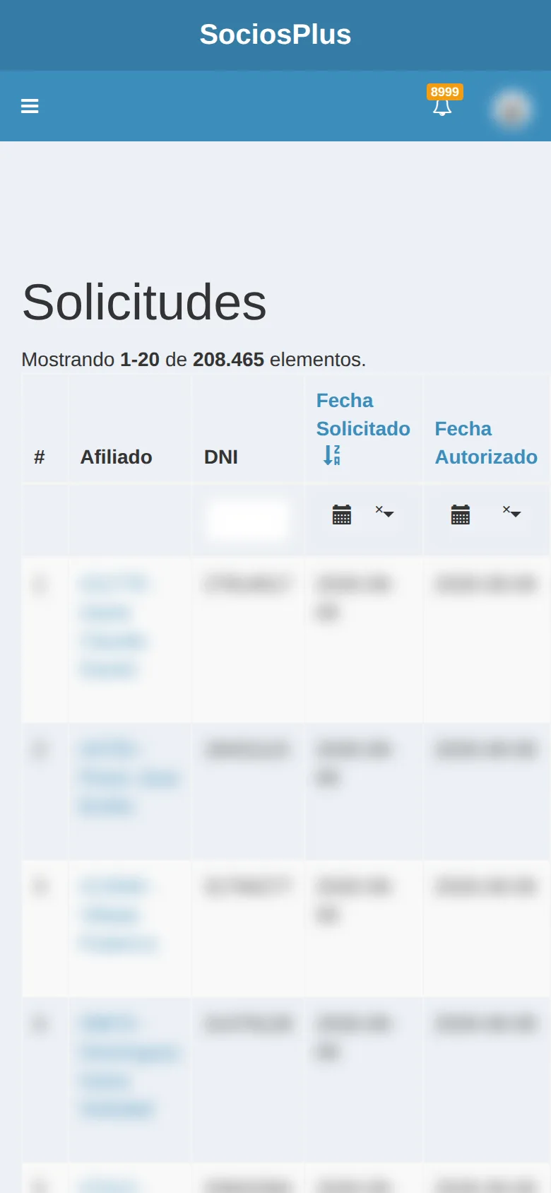 Pantalla de SociosPlus en el celular: Cómo gestionar solicitudes de beneficios