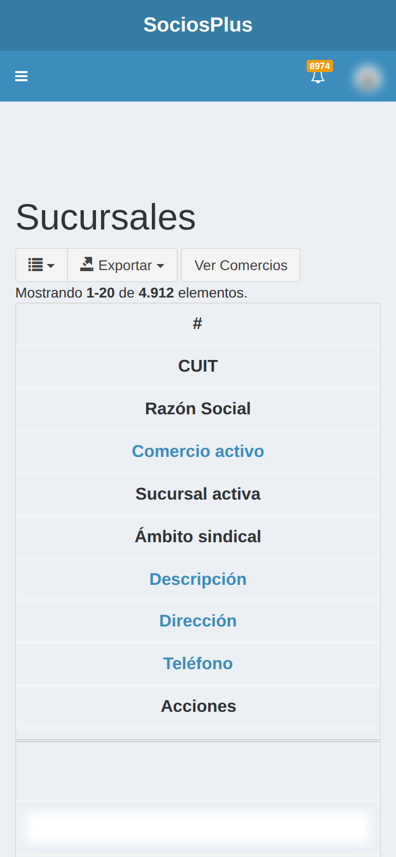 Pantalla de SociosPlus en el celular: Cómo gestionar sucursales (domicilios de explotación) — paso 1 de 2
