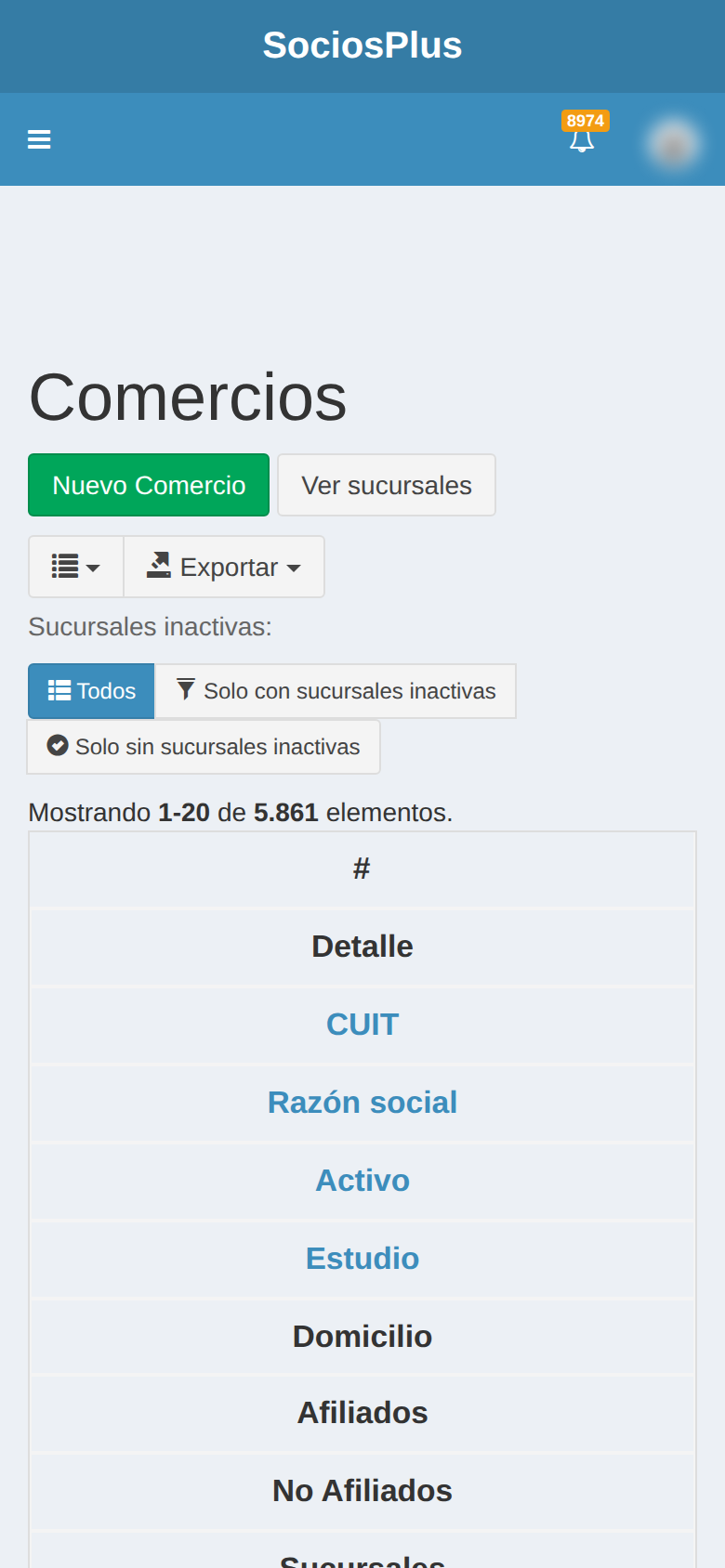 Pantalla de SociosPlus en el celular: Cómo listar y buscar empleadors / empleadors — paso 1 de 2