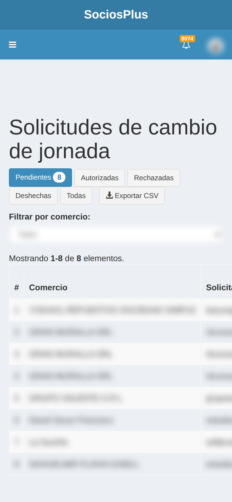 Pantalla de SociosPlus en el celular: Cómo solicitar y autorizar cambios de jornada — paso 1 de 2