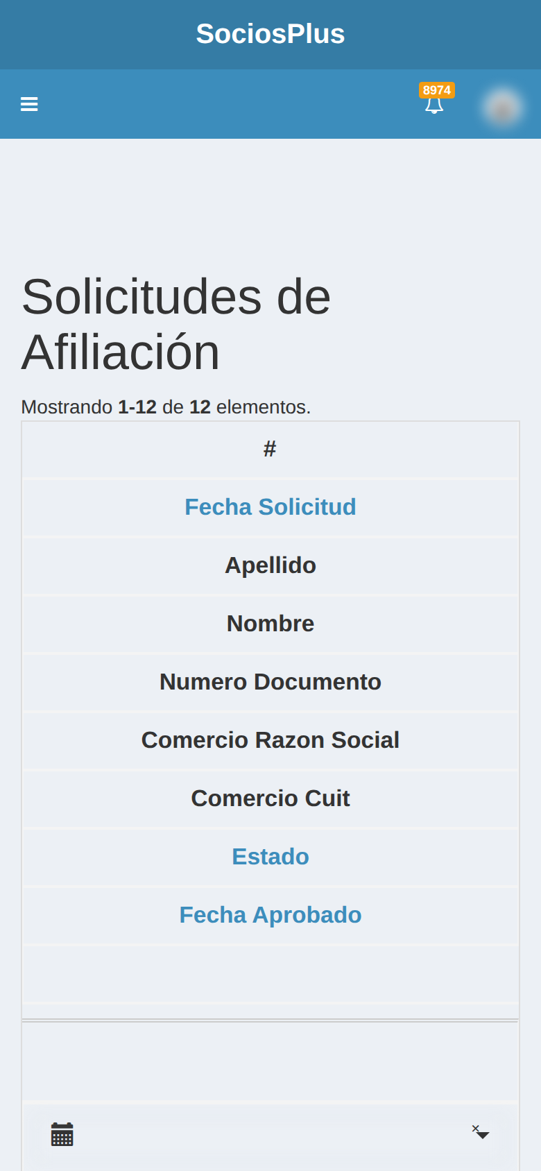 Pantalla de SociosPlus en el celular: Solicitudes de afiliación: flujo del empleado y del staff — paso 1 de 2