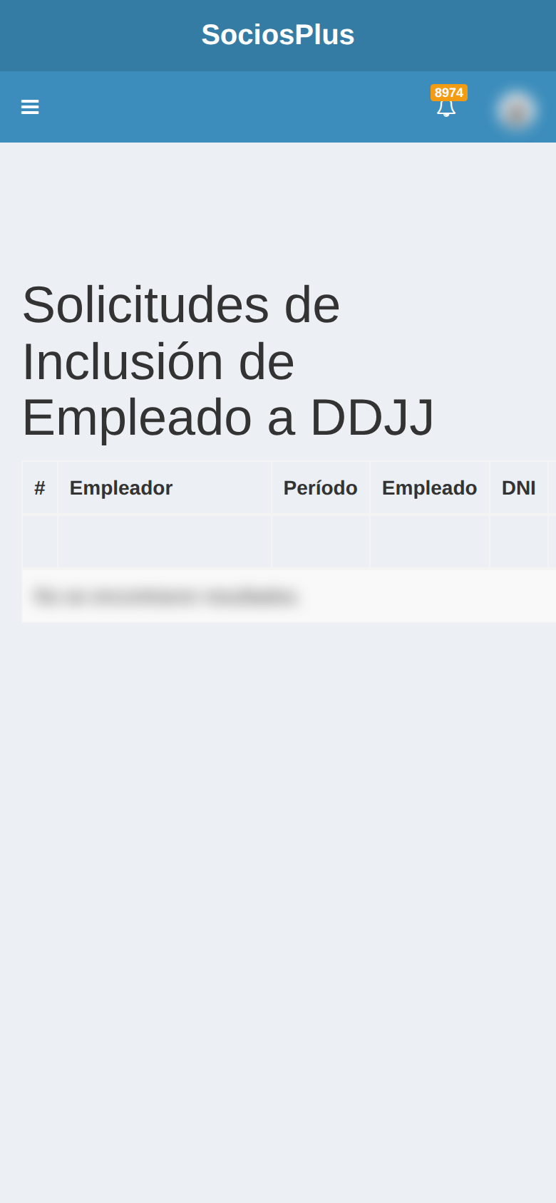 Pantalla de SociosPlus en el celular: Solicitudes de inclusión y exclusión de empleados en DDJJ — paso 1 de 2