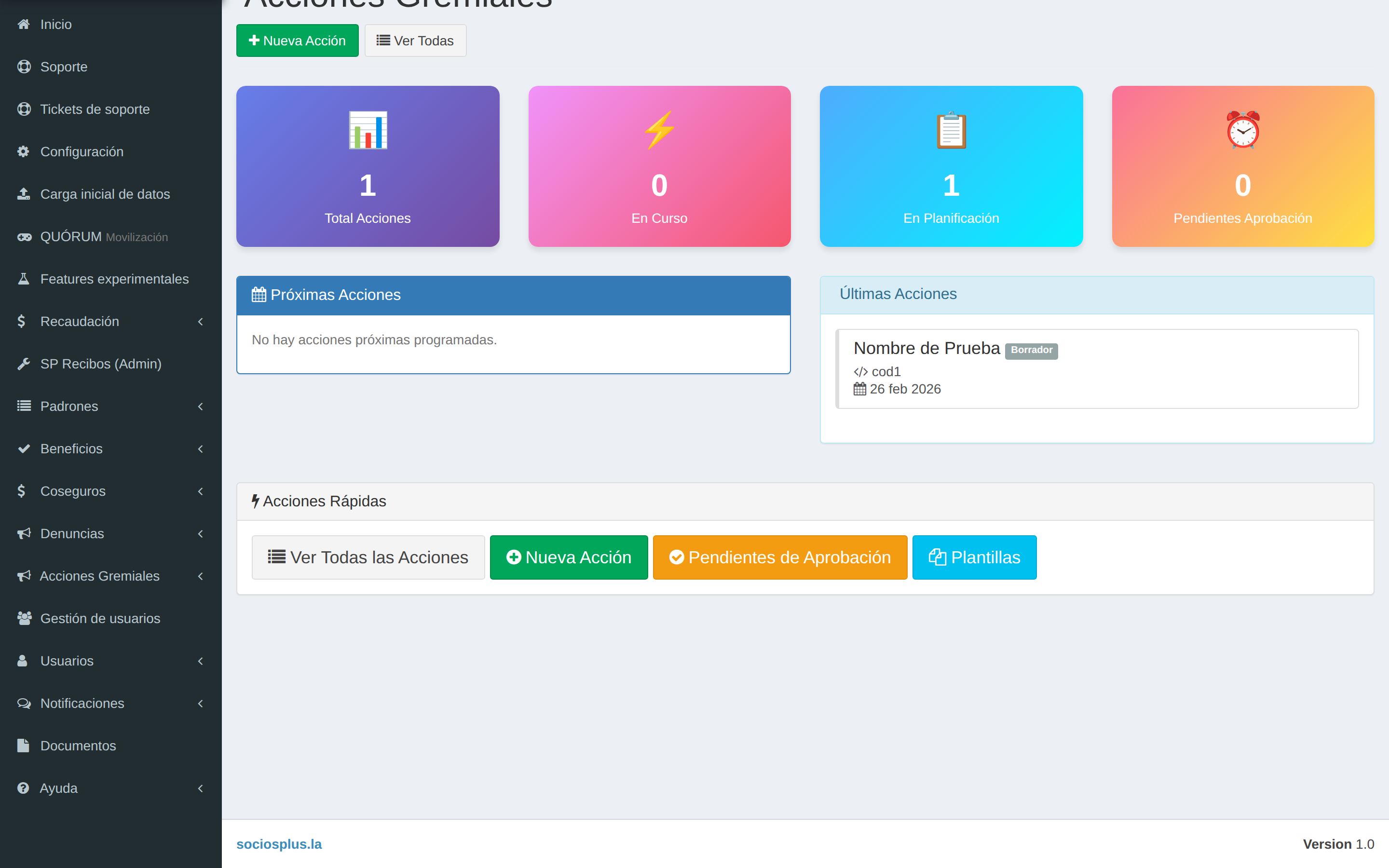 Pantalla de SociosPlus en escritorio: Cómo ver dashboard de acción gremial — paso 2 de 2