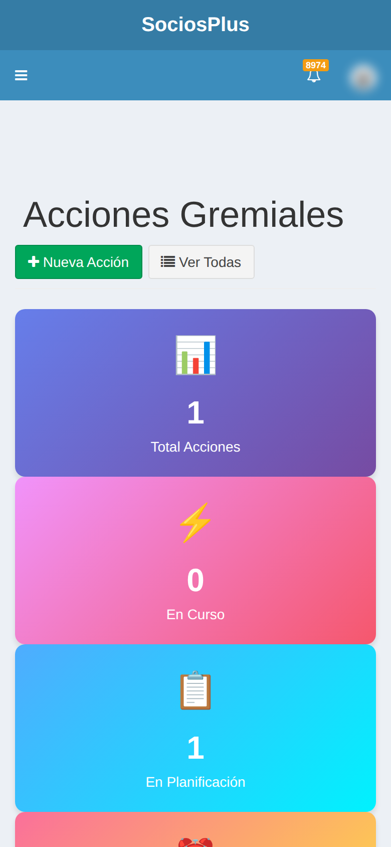 Pantalla de SociosPlus en el celular: Cómo ver dashboard de acción gremial — paso 1 de 2