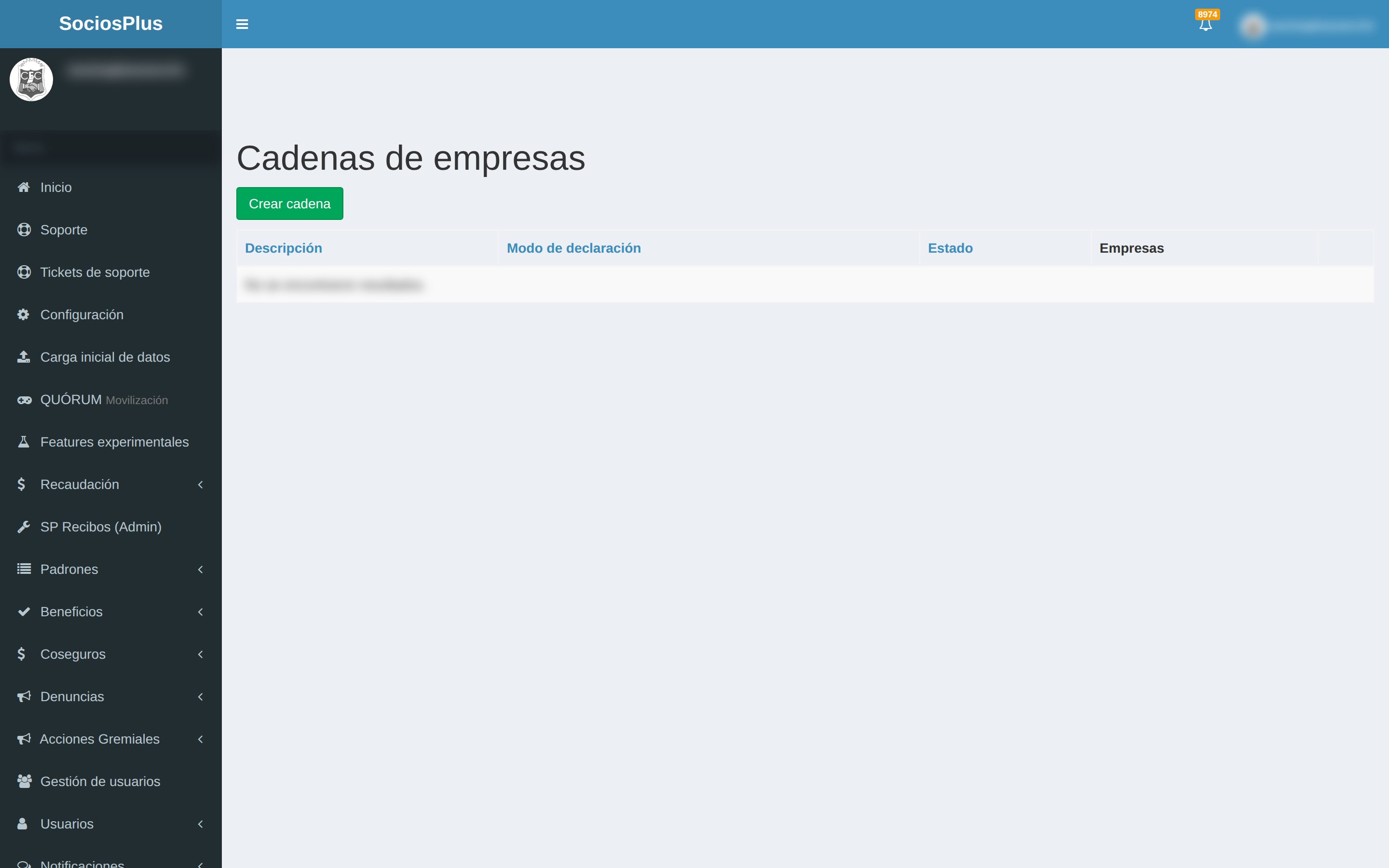Pantalla de SociosPlus en escritorio: Cómo administrar cadenas — paso 1 de 2