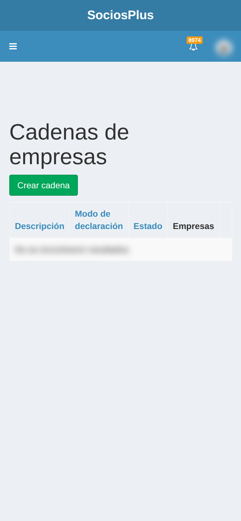 Pantalla de SociosPlus en el celular: Cómo administrar cadenas — paso 1 de 2