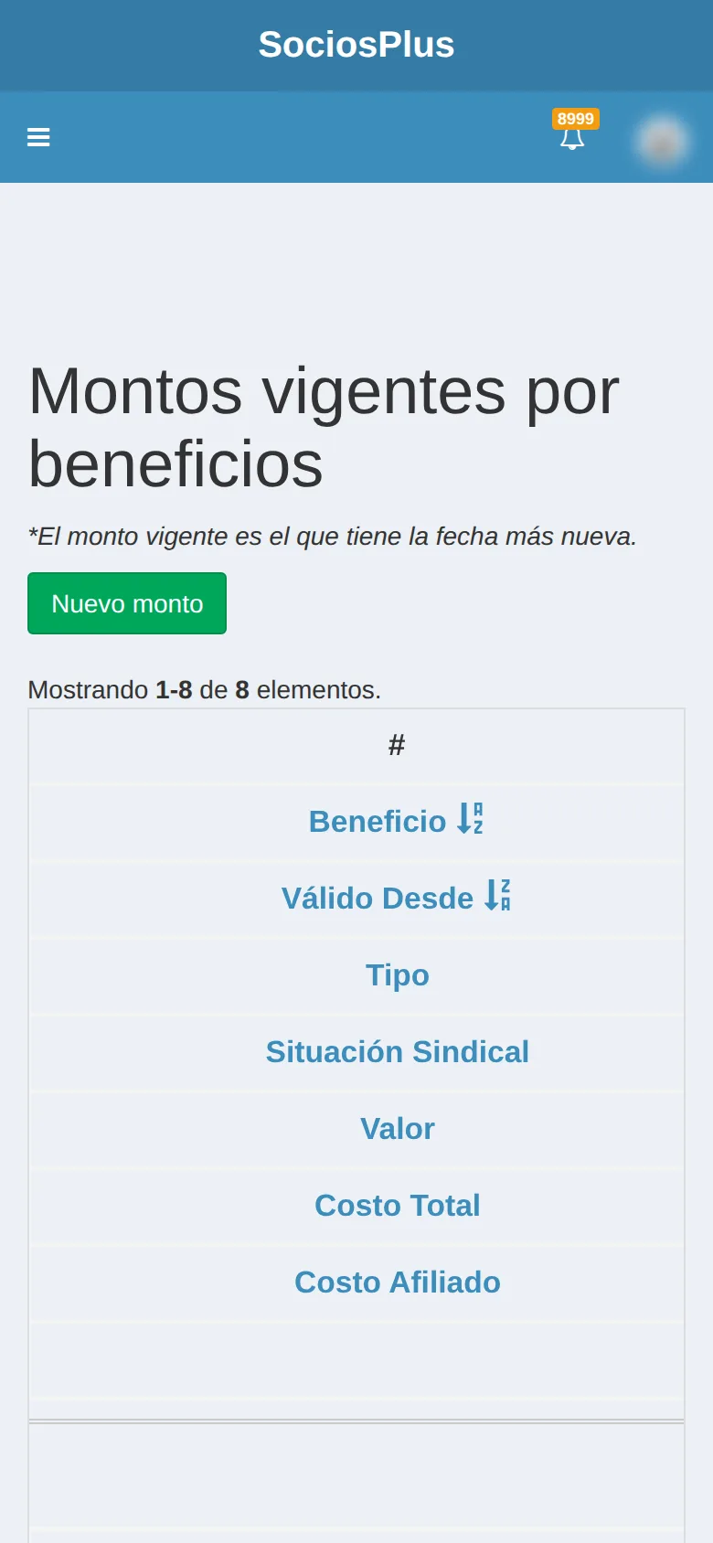 Pantalla de SociosPlus en el celular: Cómo configurar montos (precios) de un beneficio