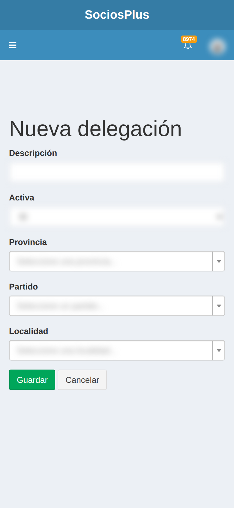 Pantalla de SociosPlus en el celular: Cómo crear delegación — paso 1 de 2