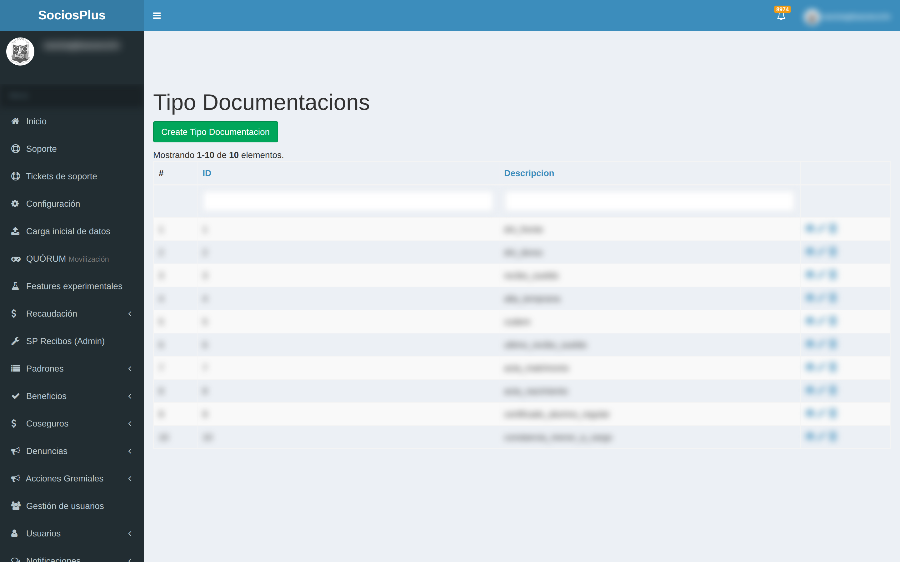 Pantalla de SociosPlus en escritorio: Cómo crear tipo de documentación requerida — paso 1 de 2