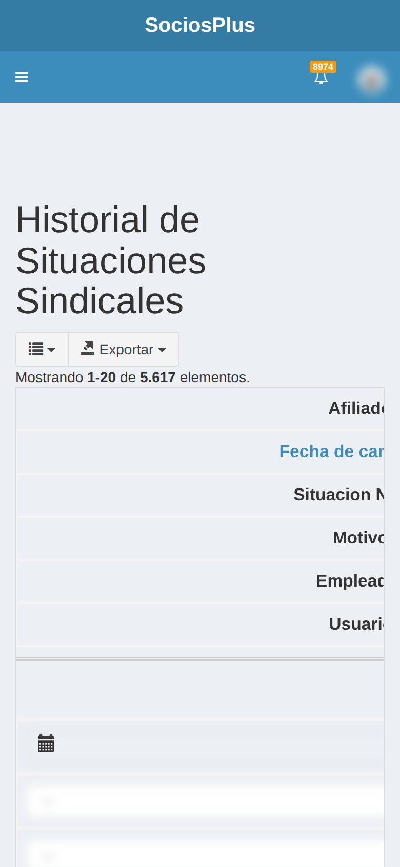 Pantalla de SociosPlus en el celular: Cómo eliminar historial de situación de membresía — paso 1 de 2