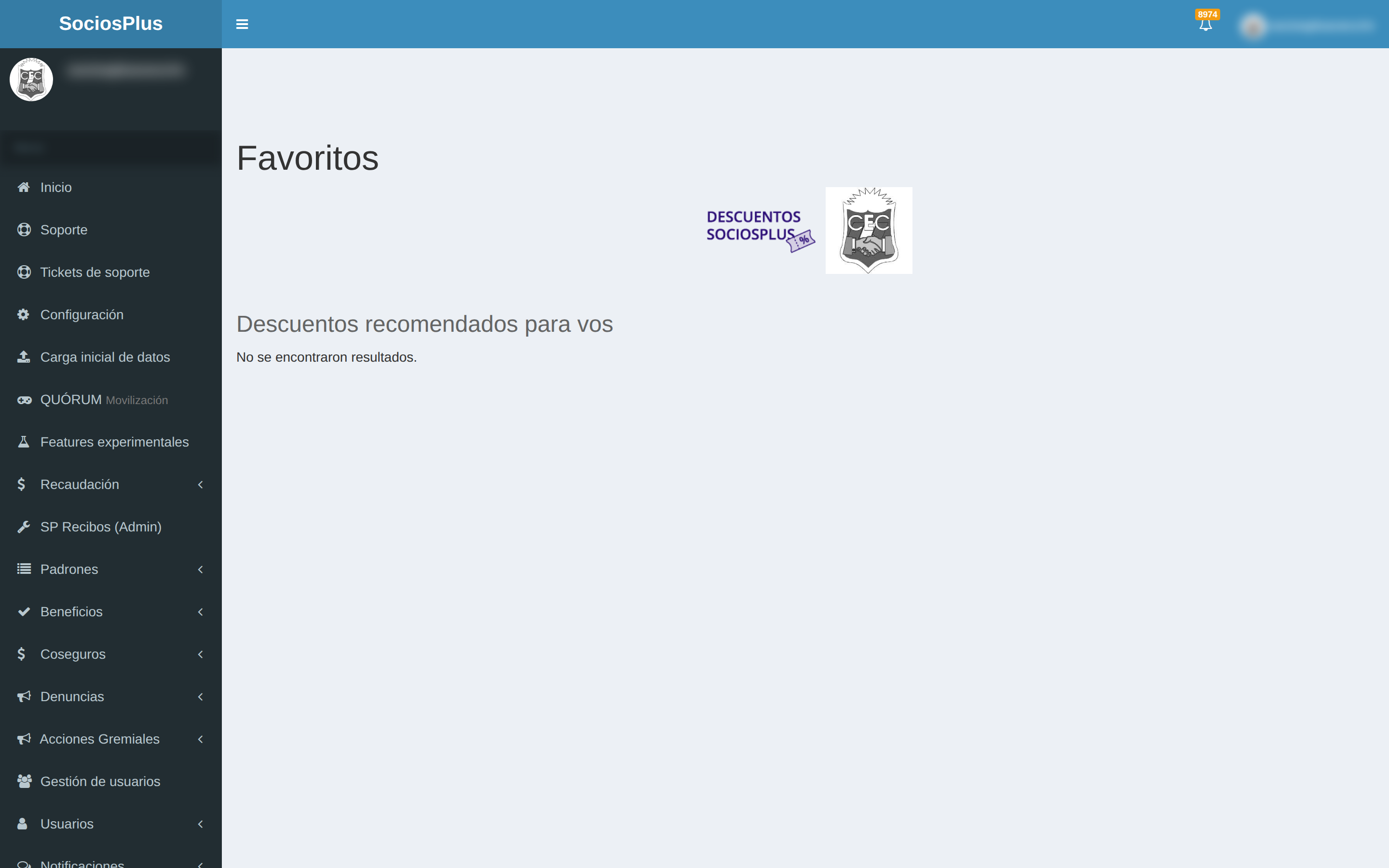 Pantalla de SociosPlus en escritorio: Cómo gestionar cupones favoritos — paso 1 de 2