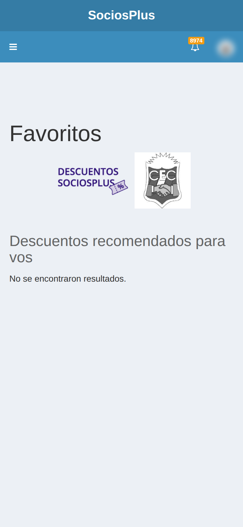 Pantalla de SociosPlus en el celular: Cómo gestionar cupones favoritos — paso 1 de 2