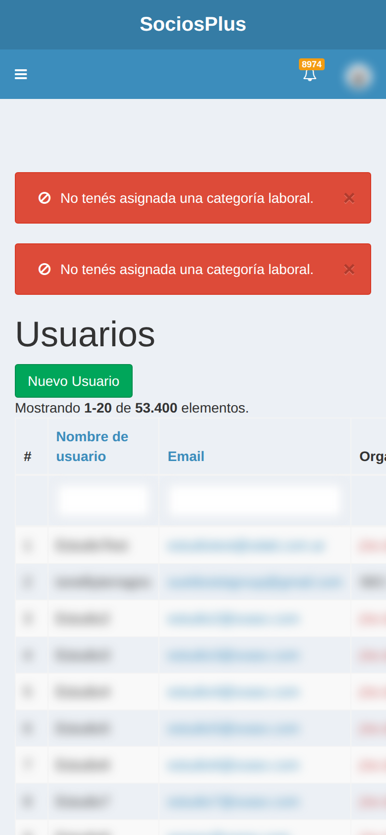 Pantalla de SociosPlus en el celular: Cómo dar de alta usuarios y asignar permisos — paso 1 de 2