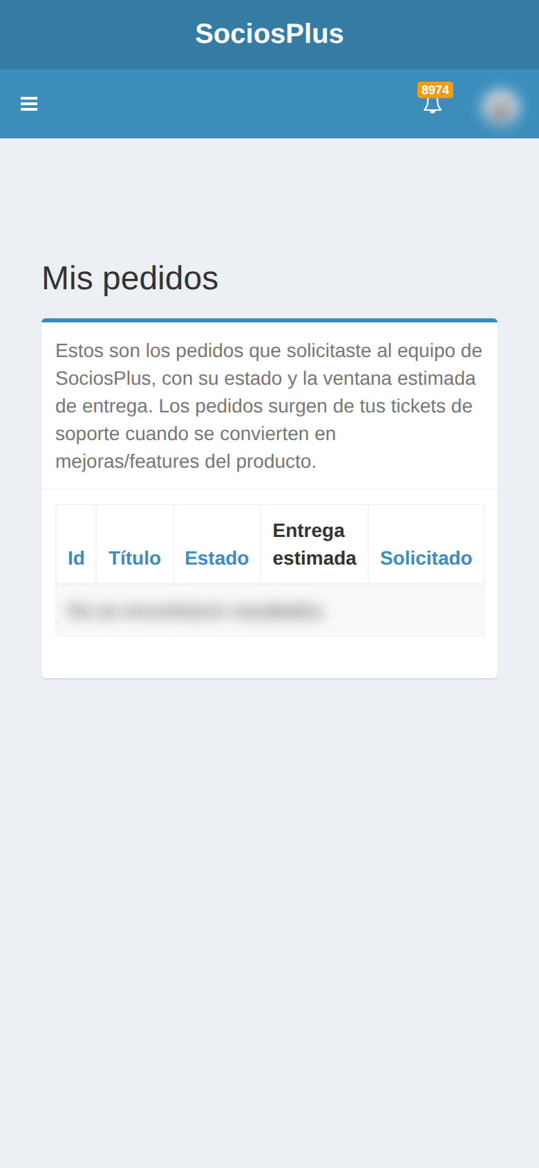 Pantalla de SociosPlus en el celular: Cómo ver Mis pedidos