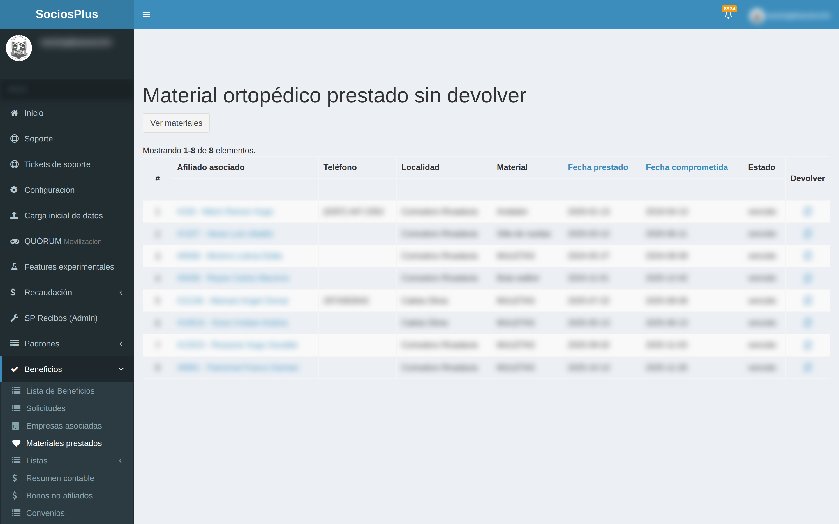Pantalla de SociosPlus en escritorio: Cómo ver notificaciones internas